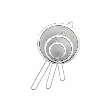 Imagem de Peneira Inox Cabo Aço Cozinha Confeitaria Kit 10-14-18cm