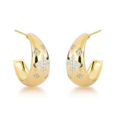 Imagem de Joia De Luxo - Brincos De Argola Com Adornos Florais Em Ouro 18k Banhado