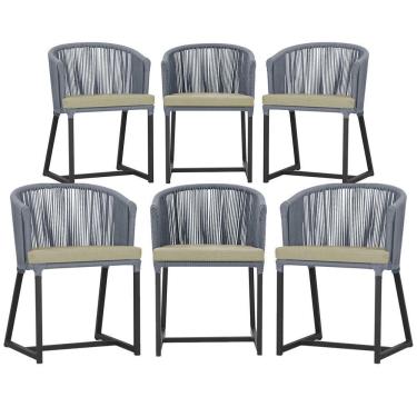 Imagem de 6 Cadeiras De Jantar área Noronha Preta E7 Trama  Prata