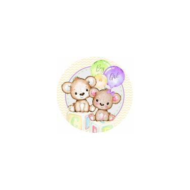 Imagem de Painel de Lona  Redondo Chá de Revelação Aquarela Ursinhos Boy or Girl