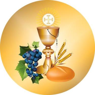 Imagem de Painel de Tecido Sublimado Redondo Cálice Dourado Hóstia Uvas Pão Trig