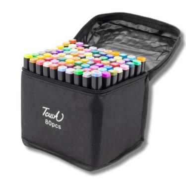 Imagem de Kit Estojo De 80 Canetas Marcadoras Coloridas Ponta Dupla - Touch