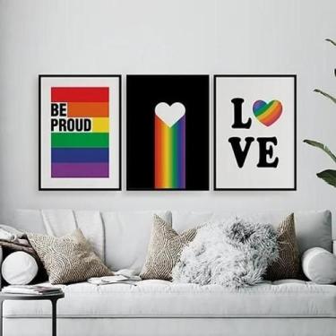 Imagem de Kit 3 Quadros Gay Be Proud 45X34Cm Madeira Preta - Quadros On-Line
