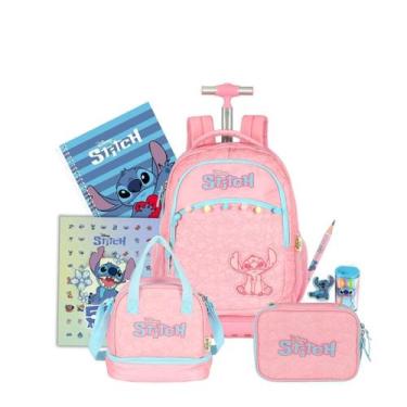 Imagem de Kit Mochila Stitch Rodinhas Lancheira E Estojo Box Matelassê - Luxcel