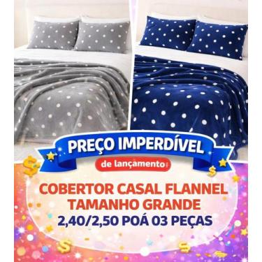 Imagem de Cobertor casal flannel tamanho grande 2,40/2,50 poa 03 peças - NoBrand