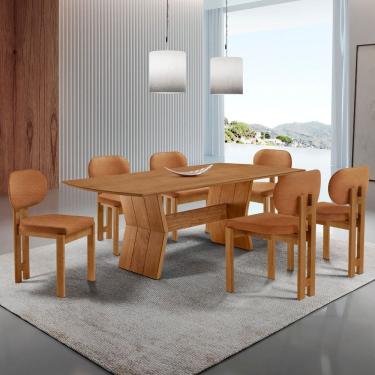 Imagem de Sala de Jantar Mesa Portugal 180cm Tampo Laminado Barril e 6 Cadeiras Nala Moderna Mobilia