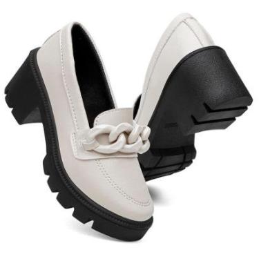 Imagem de Sapato Mocassim Ethos Casual Oxford Clássico Salto Bloco Com Corrente Feminino-Feminino