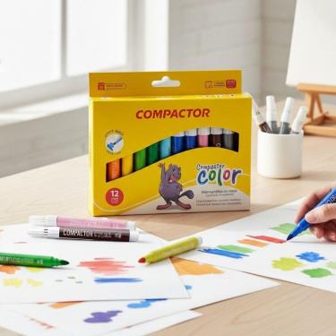 Imagem de Canetinhas Coloridas Jumbo Grossa Compactor Color 12 Cores Atóxica e Lavável