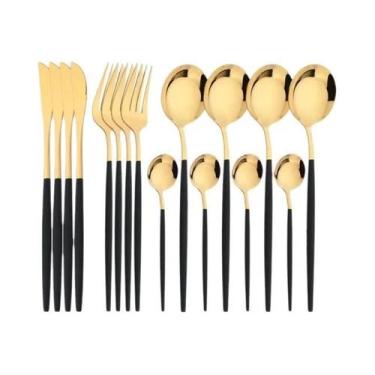 Imagem de Conjunto De Talheres De Aço Inoxidável Preto 16 Peças Com Acabamento E
