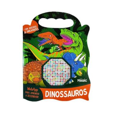 Imagem de Livro - Dinossauros com Desenhos para Colorir e Adesivos Brilhantes