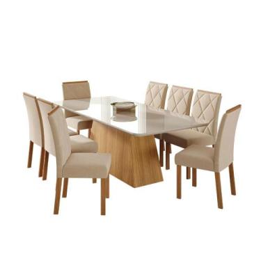 Imagem de Mesa de Jantar Tampo de Vidro Off White Helena 2,10 e 8 Cadeiras Ferna