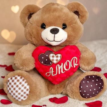 Imagem de Urso de Pelúcia Com Coração Amor 28cm Luxo Namorados Cor:Marrom - Niki
