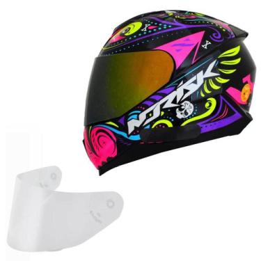 Imagem de Capacete Moto Feminino Norisk Razor Circus Viseira Dourada, Preto Rosa