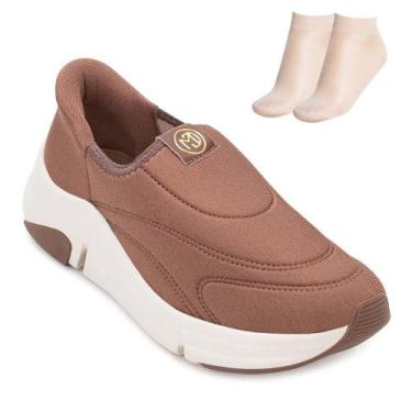 Imagem de Tênis Slip On Modare M-B e Meia MD25-74011, Marrom, Bege, 37