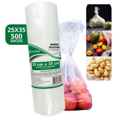 Imagem de Saco Plástico 25x35cm Bobina Picotada Rolo 500 Saquinhos - FLEXBAG