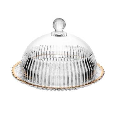 Imagem de Queijeira Império Fio de Ouro de Cristal para Mesa Posta 20cm Transpar