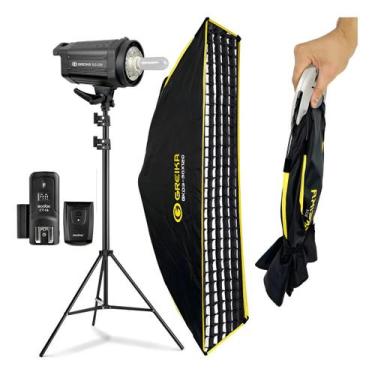 Imagem de Flash Estudio Greika 250w Com Radio E Softbox Strip 30x120cm