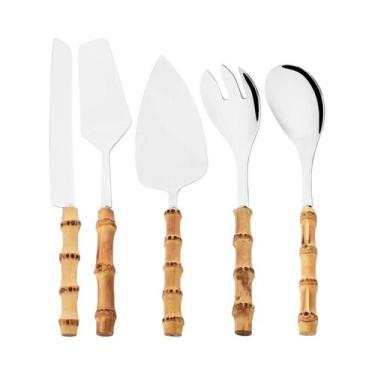 Imagem de Conjunto De Talheres De Aço Inoxidável Com Cabo De Bambu 5/10 Peças: F