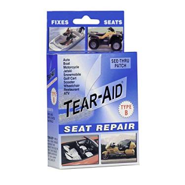 Imagem de TEAR-AID Kit de reparo de assento de vinil, remendo transparente tipo B para materiais revestidos de vinil e vinil, funciona em carros, motocicletas, Jetski, barcos e muito mais, caixa azul, pacote