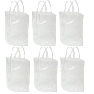 Imagem de Bolsa transparente grinderPUNCH com alça de laço macia, 30,48 cm x 30,48 cm x 15,24 cm de espessura, plástico, compras, lancheira, estádio, sacola, Clear (6 Count), 6 Count
