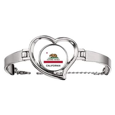 Imagem de N/A N/A Bracelete de arame com a bandeira do estado americano Califórnia contorno coração joia, medium, metal