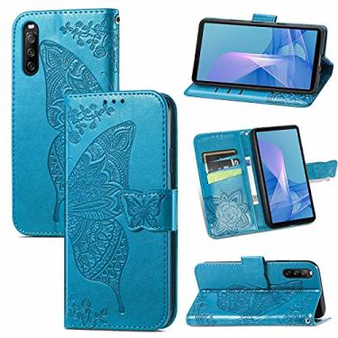 Imagem de YUNCHAO Caixa de telefone Para Sony Xperia 10 III Butterfly Love Flores em relevo caso de couro flip horizontal com suporte e carteira e cordão capa para celular