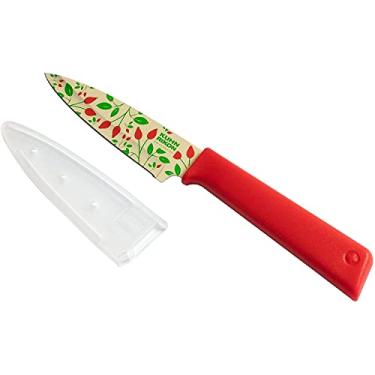 Imagem de Kuhn Rikon Colori+ Faca de descascar reta antiaderente com bainha de segurança, lâmina de 10,16 cm, rosa mosqueta