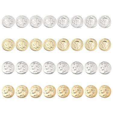 Imagem de SUNNYCLUE 1 caixa 32 peças 2 estilos pingentes de moedas 24 quilates latão banhado a ouro banhado a ouro 24 K pingentes de disco redondo plano Edward VII Queen Victoria cabeça para fazer joias berloques pulseiras colares suprimentos, prata dourada, Latão