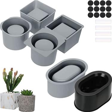 Imagem de Pacote com 3 moldes de concreto, molde de silicone para vaso de cimento faça você mesmo, vasos de plantas suculentas, quadrados e redondos