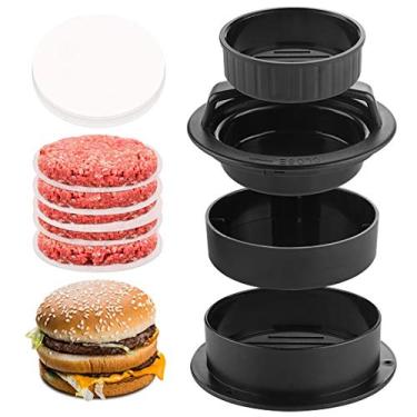 Imagem de ReignSword Prensa de hambúrguer, 3 em 1 antiaderente para hambúrguer, molde de hambúrguer de diferentes tamanhos para hambúrguer recheado, hambúrguer regular com papel de hambúrguer de cera