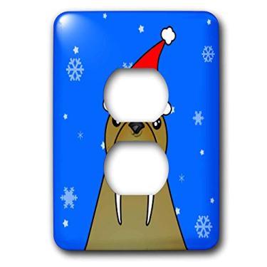 Imagem de 3dRose lsp_6299_6"Bonito chapéu de papai noel morsa e flocos de neve 2 plugues, multicolorido