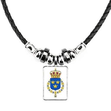 Imagem de DIYthinker Colar com emblema nacional Suécia Europa joia Torque pingente de corda de couro