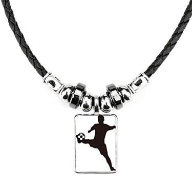 Imagem de DIYthinker Sihouette Colar de futebol esportivo bijuteria torque pingente de corda de couro
