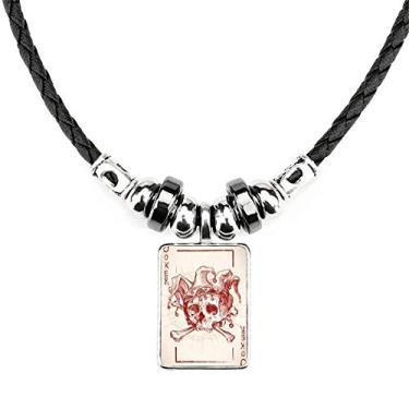 Imagem de DIYthinker Coringa Coringa Coroa Vermelha Esqueleto Cartão de Pôquer Colar Feito à Mão Corda Pingente de Couro