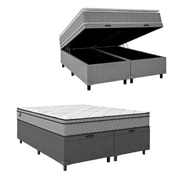 Imagem de Cama Box Baú Casal Queen Colchão Molas Ensacadas Mirage 158x198x65cm Cinza/branco Umaflex - Suporta até 120kg por Pessoa