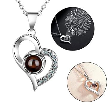 Imagem de Colar De Coração Eu Te Amo Projeção 100 Idiomas Línguas Refletor Prata Presente Dia dos Namorados Declaração Amor Romântico Exclusivo