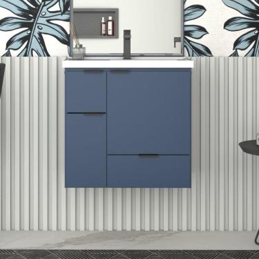 Imagem de Gabinete para Banheiro em Madeira com Lavatório em Mármore Sintético Orquídea Azul