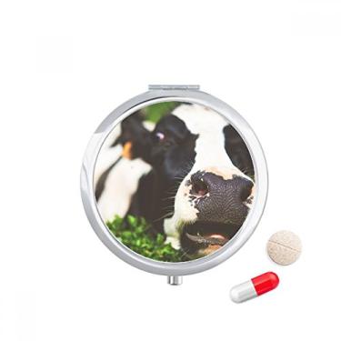 Imagem de Estojo de comprimidos para viagem com organismo terrestre de animais de vaca, caixa de armazenamento de medicamentos, dispensador de espelho