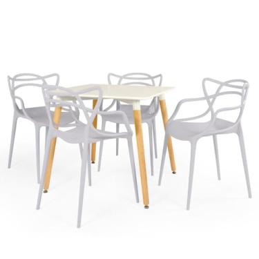 Imagem de Conjunto Mesa de Jantar Quadrada Eiffel Branca 80x80cm com 4 Cadeiras Allegra - Cinza