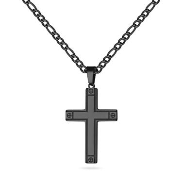 Imagem de Colar de cruz de aço inoxidável para homens corrente fígaro preto prata ouro cruz colar pingente para homens meninos mulheres 16-24 polegadas, 24, Aço inoxidável, Sem Pedra Preciosa