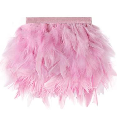 Imagem de VIJIV 3 jardas peru pena acabamento 10-15 cm fita marabou acabamento chandelle pena boas franja para costura artesanato saia vestido de noite bolsa decoração de fantasia, rosa claro