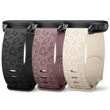 Imagem de Huadea Pacote com 3 pulseiras de relógio com gravação de leopardo compatíveis com Garmin Vivoactive 4/Venu 2/Venu 3, pulseira de silicone Cheetah de 22 mm para Garmin Forerunner