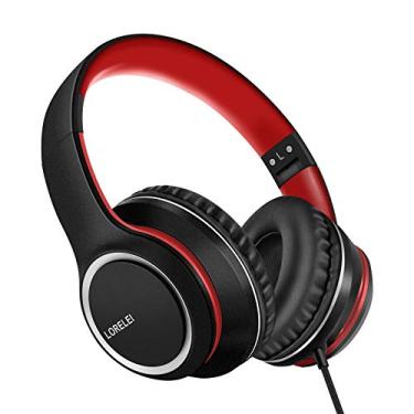 Imagem de LORELEI Fones de ouvido com fio X8 Over-Ear com microfone com linha de nylon de 1,45 m sem emaranhamento e plugue de 3,5 mm, fones de ouvido leves dobráveis e portáteis para smartphone, tablet,