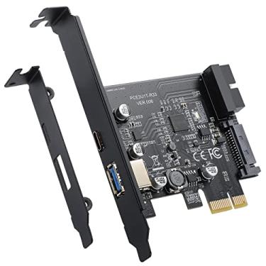 Imagem de BEYIMEI PCI-E 1X para USB 3.2 GEN1 5Gbps Placa de expansão externa USB-A+Tipo-C, conector de painel frontal USB 3.0 20PIN integrado e conector de alimentação de 15 pinos, placa adaptador USB 3.0 de 2