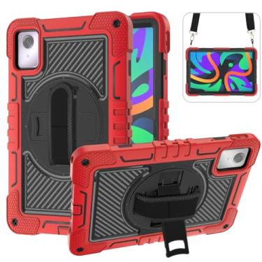 Imagem de YOUULAR Capa para tablet Lenovo Tab M11 2024 de 11 polegadas, capa à prova de choque com suporte giratório de 360° e alça de pulso, alça de ombro grande vermelha + preta