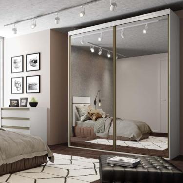 Imagem de Guarda Roupa Casal com Espelho 2 Portas de Correr Luminum  Belmax - Branco