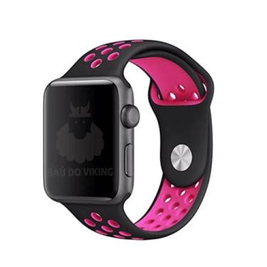 Imagem de Pulseira Furos SM Preto/Rosa Compatível Apple Watch 44mm - Baú do Viki
