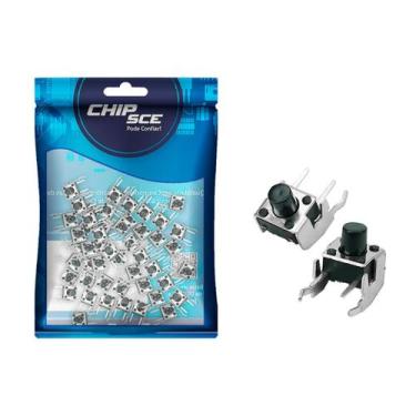 Imagem de 50x Chave Táctil 2 Terminais + Suporte 6 x 6 x 7mm 90º Graus - CHIPSCE