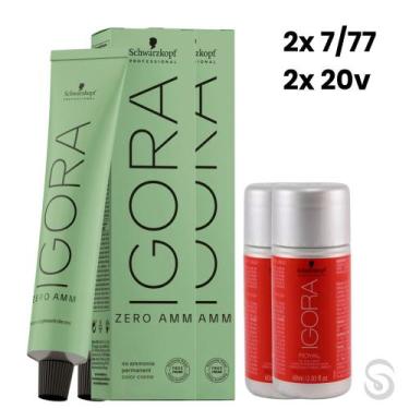 Imagem de Igora Zero Amm 2x7/77 Louro Médio Cobre 60ml + 2 Ox 20VOL - Schwarzkop