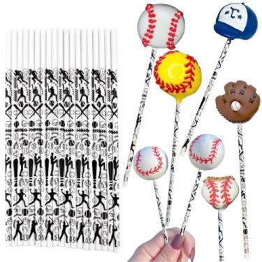 Imagem de Bastões de bolo pop de 15 polegadas, padrão de beisebol preto, bastão de pirulito de papel para beisebol, grosso, 15 cm x 5/81 cm, coopera com molde pop de bolo de beisebol, molde de doces de